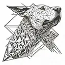 A geometric design of a white Argentinian Dogo barking at the lightning  tattoo design idea