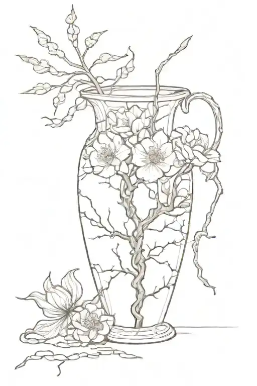 Kintsugi themed tattoo. broken vase repaired with gold   tattoo design idea