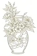 Kintsugi themed tattoo. broken vase repaired with gold filled with a flowers  tattoo design idea