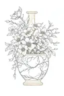 Kintsugi themed tattoo. broken vase repaired with gold filled with a flowers  tattoo design idea