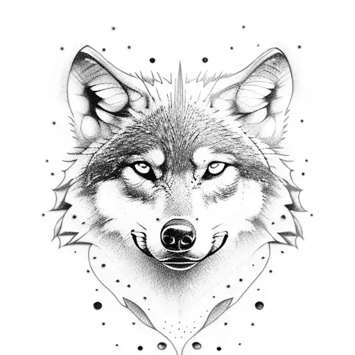 wolf with rose with butterfly tattoo design idea