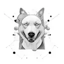 A JavaScript code snippet transforming into a pack of dogs tattoo design idea
