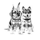 A JavaScript code snippet transforming into a pack of dogs tattoo design idea