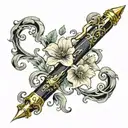A fountain pen that turns into a floral vine. The pen represents literature and creativity tattoo design idea