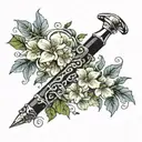 A fountain pen that turns into a floral vine. The pen represents literature and creativity tattoo design idea