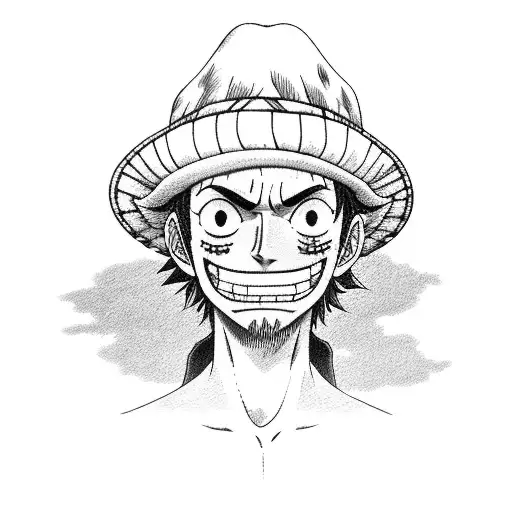 cocker profile wearing straw hat from one piece in the neckk tattoo design idea