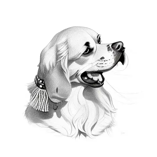 cocker dog breed profile wearing straw hat from one piece in the neckk tattoo design idea