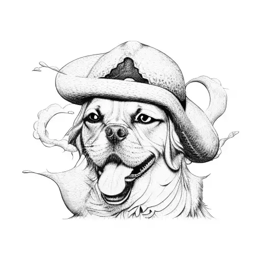 cocker dog bread profile wearing straw hat from one piece in the neckk tattoo design idea