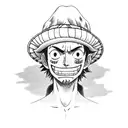 cocker profile wearing straw hat from one piece in the neckk tattoo design idea