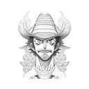 cocker profile wearing straw hat from one piece in the neckk tattoo design idea