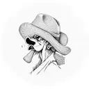 cocker profile wearing straw hat from one piece in the neckk tattoo design idea