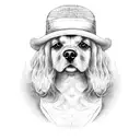 cocker dog bread profile wearing straw hat from one piece in the neckk tattoo design idea