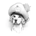 cocker dog bread profile wearing straw hat from one piece in the neckk tattoo design idea