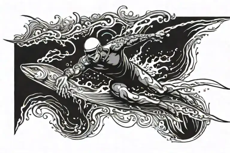 a swimmer gracefully gliding with a horror element  tattoo design idea