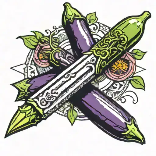 eggplant zucchini nunchaku knife comic book style tattoo design idea