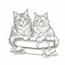 Two Maine Coon cats curled up on a pile of books surrounded by flowers and mushrooms tattoo design idea