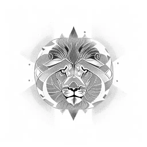 A cosmic lion and bull intertwined in a yin-yang symbol, symbolizing the balance of power and stability in the universe tattoo design idea