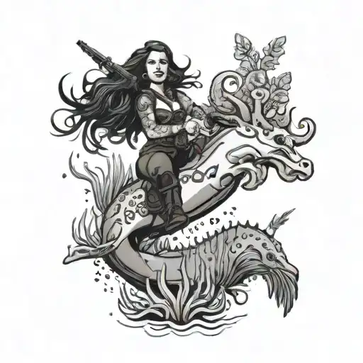 A tattoo of Wynonna Earp riding a nudibranch through the Australian outback tattoo design idea