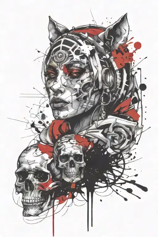 half face half skull girl tattoo design idea
