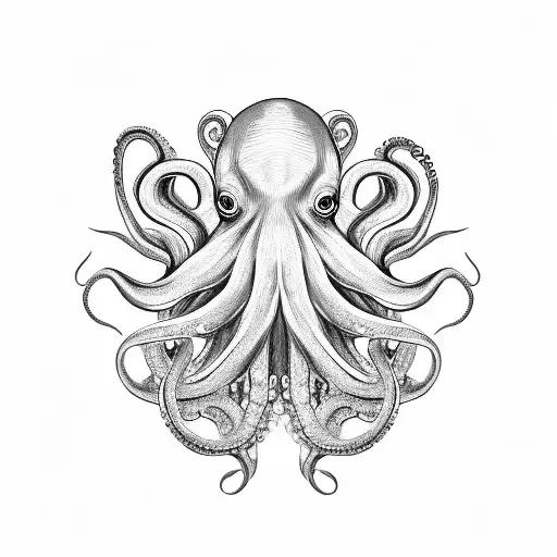 Octopus Squid shape with 4 tentacles 1tentacles was pulling a bunch of chains out of a locker. Two tentacles are weaving tattoo design idea
