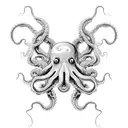 Octopus Squid shape with 4 tentacles 1tentacles was pulling a bunch of chains out of a locker. Two tentacles are weaving tattoo design idea