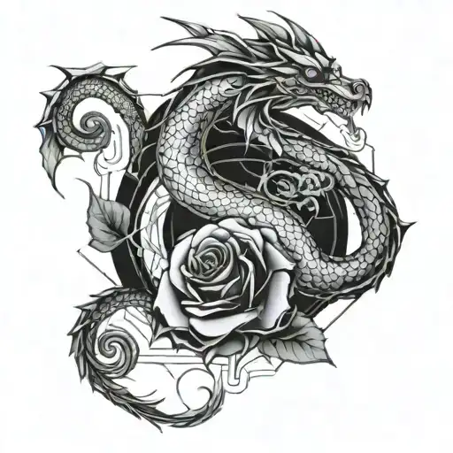 Draw me a sketch of a dragon tattoo in roses tattoo design idea