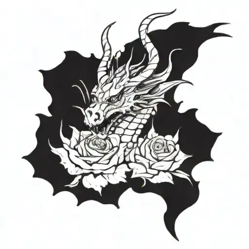 Draw me a sketch of a dragon tattoo in roses tattoo design idea