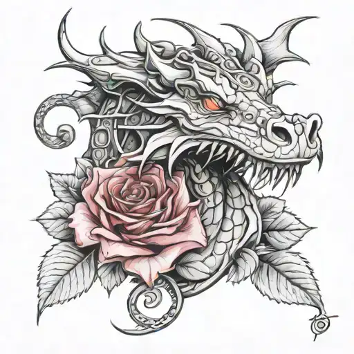 Draw me a sketch of a dragon tattoo in roses tattoo design idea