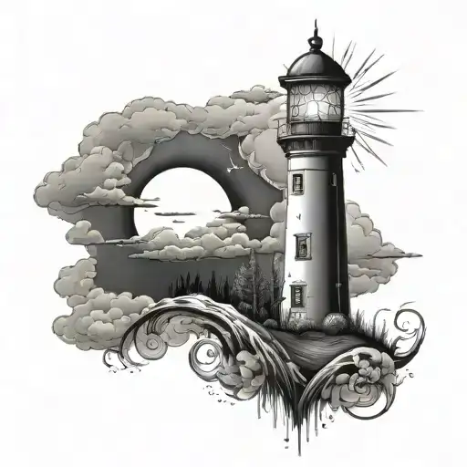 sun moon rain clouds light house nature  tattoo design idea