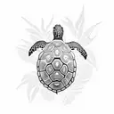An intricate design of a sea turtle swimming among palm leaves, combining your passion for the sea and palm trees tattoo design idea