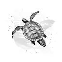 An intricate design of a sea turtle swimming among palm leaves, combining your passion for the sea and palm trees tattoo design idea