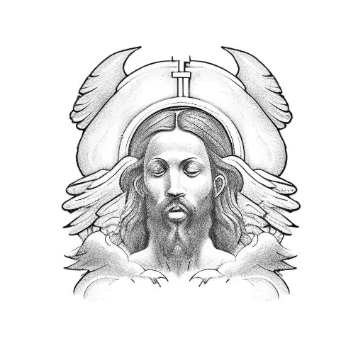 last supper with clouds surrounding them. put also angels above them make it a chest piece tattoo tattoo design idea