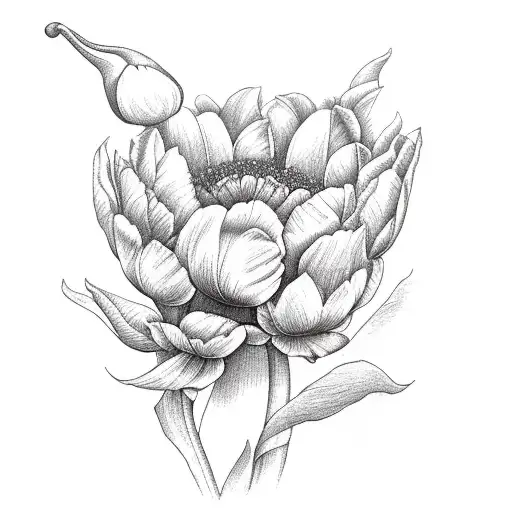 Elephant with tulip and peony flower and a cardinal tattoo design idea