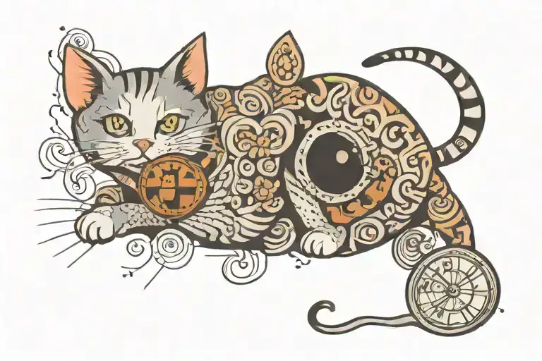 cat playing with a penny   tattoo design idea