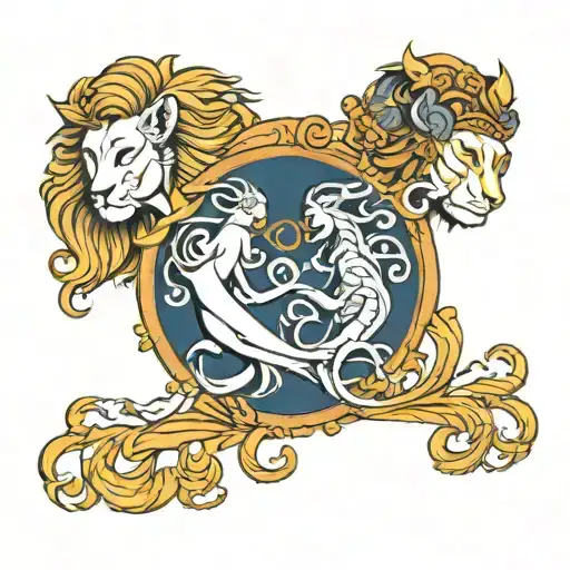 Leo and two virgo zodiac signs intertwined tattoo design idea