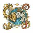 Leo and two virgo zodiac signs intertwined tattoo design idea