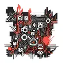 8 bit themed psychedelic geometric pattern of videogame background, tilable. tattoo design idea