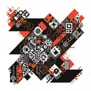 8 bit themed psychedelic geometric pattern of videogame background, tilable. tattoo design idea