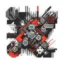 8 bit themed psychedelic geometric pattern of videogame background, tilable. tattoo design idea