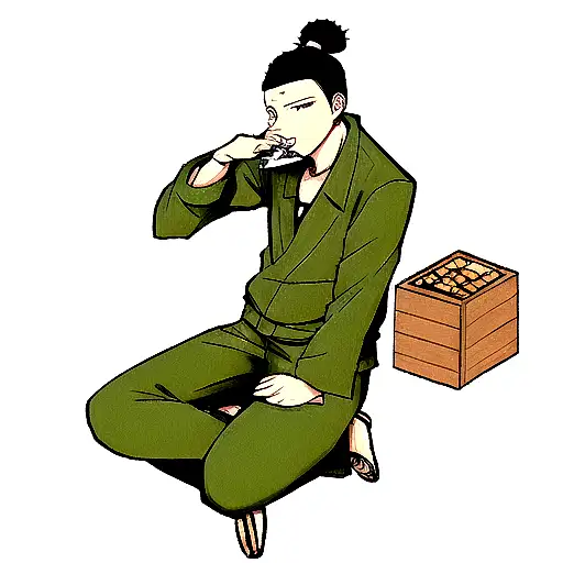 shikamaru smoking while sitting and playing shogi tattoo design idea