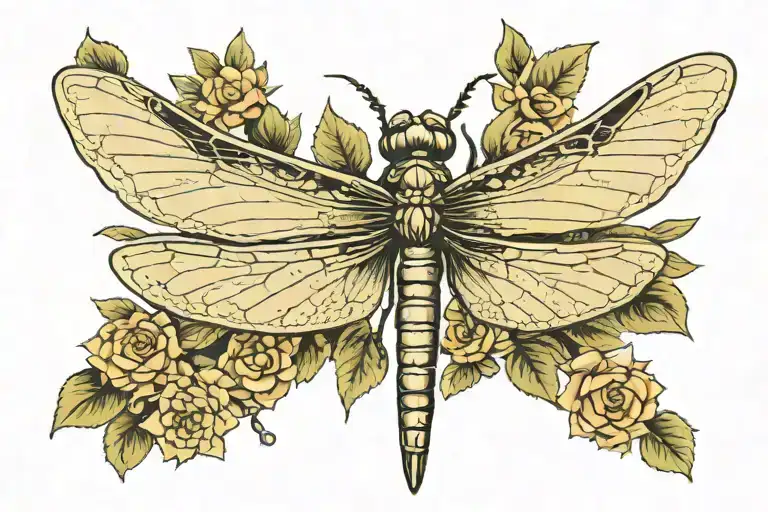 dragon fly with succulent in the wings   tattoo design idea