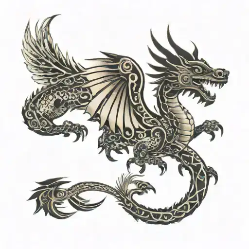Aztec dragon flying tattoo design idea