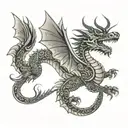 Aztec dragon flying tattoo design idea