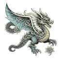 Aztec dragon flying tattoo design idea