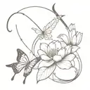  sagittarius bow and arrow with a lotus and lily wrapped around the bow with a monarch butterfly  tattoo design idea