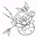  sagittarius bow and arrow with a lotus and lily wrapped around the bow with a monarch butterfly  tattoo design idea