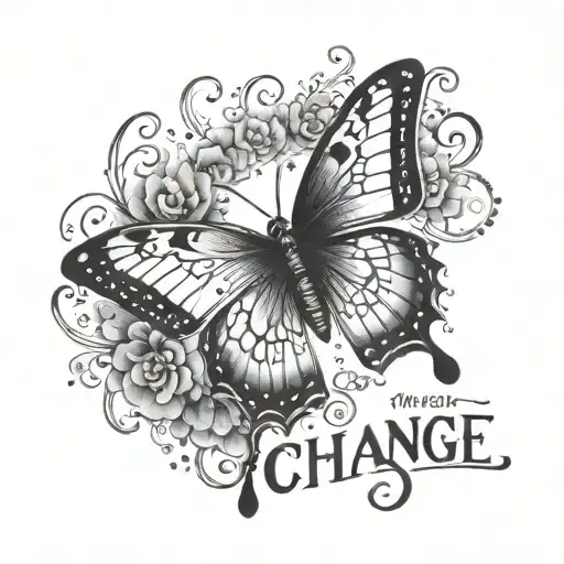 butterfly  with the words change happens over time on arm tattoo design idea