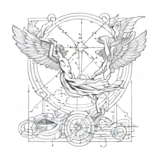 A sketch-style tattoo of the myth of Icarus and Daedalus with geometric elements tattoo design idea