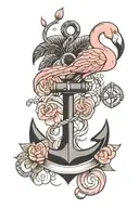 anchor and flamingo combined together tattoo design idea