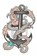 anchor and flamingo combined together tattoo design idea